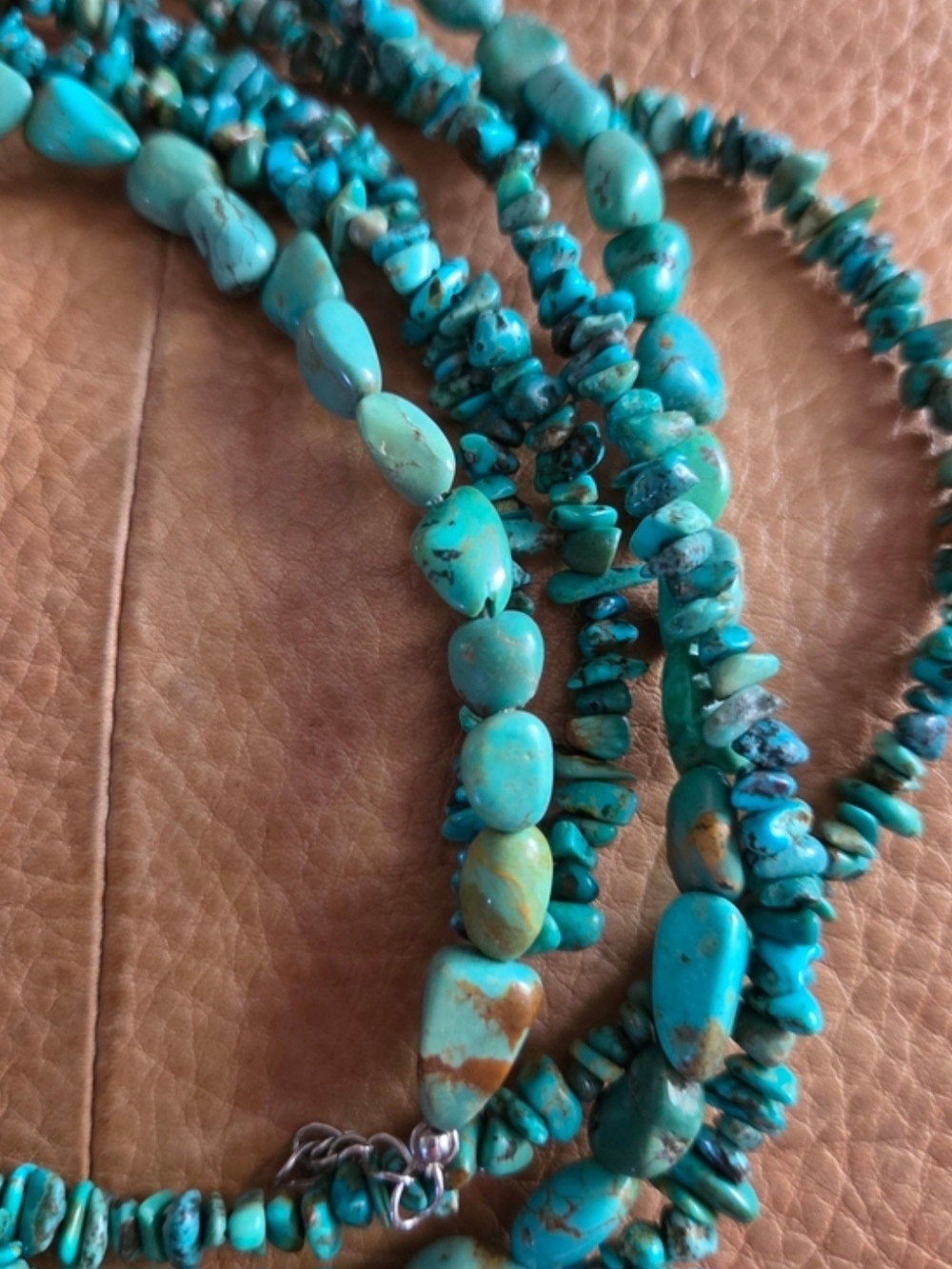 Turquoise Chip Bead Necklace - Blue Green Stone Strand - Picture 5 of 5